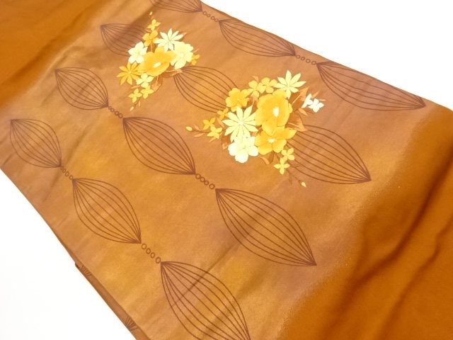 花々に抽象模様刺繍名古屋帯